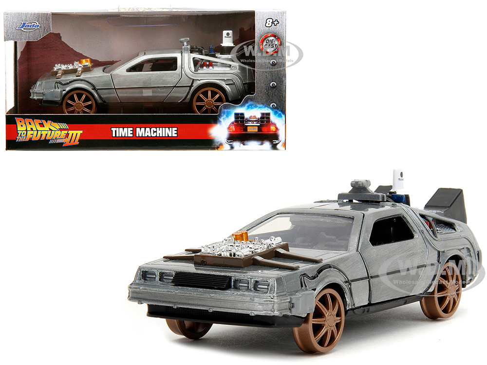DeLorean DMC (Time Machine) Brushed Metal Train Wheel Version "Back to the Future Part III" (1990) Movie "Hollywood Rides" Series 1/32 Diecast Model