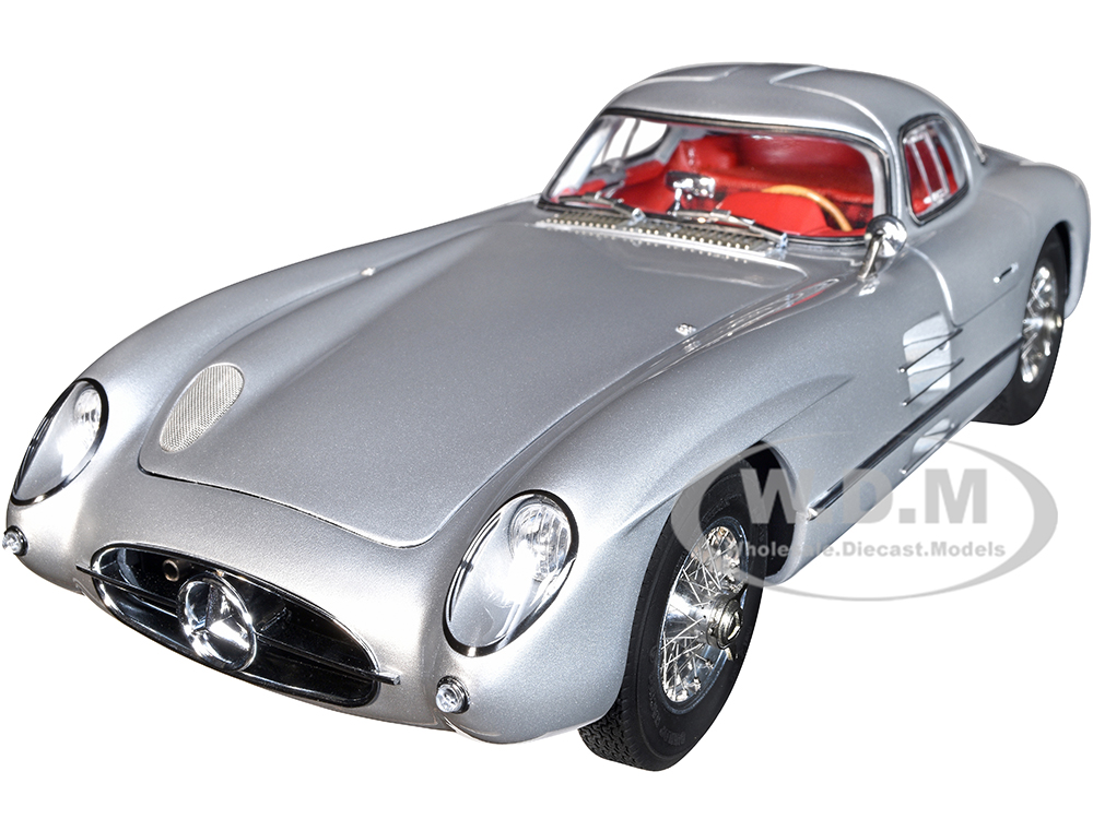 1955 Mercedes-Benz 300 SLR Uhlenhaut Coupe Silver with Red Interior 1/18 Diecast Model Car by CMC