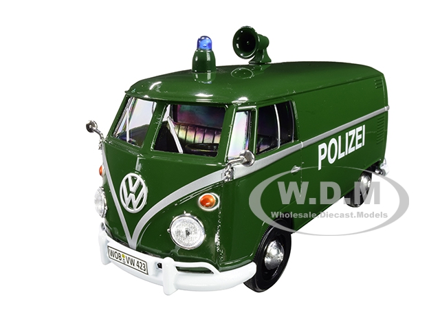 Volkswagen Type 2 (t1) Police Van "polizei" Dark Green 1/24 Diecast Model Car By Motormax