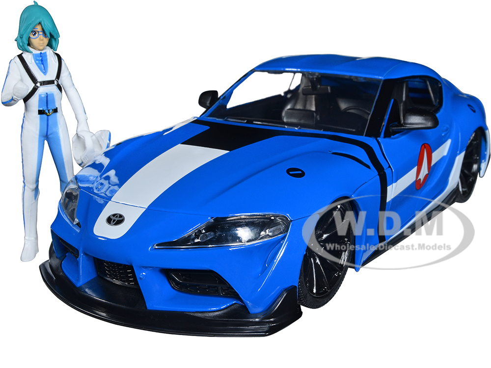 2020 Toyota Supra Blue with Graphics and Max Sterling Diecast Figurine Robotech Hollywood Rides Series 1/24 Diecast Model Car by Jada