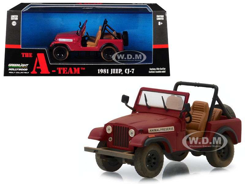 1981 Jeep Cj-7 "animal Preserve" Red "the A-team" (1983-1987) Tv Series 1/43 Diecast Model Car By Greenlight