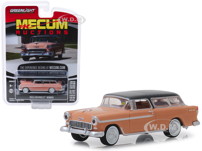 Image of 1955 Chevrolet Nomad Coral with Shadow Gray Top (Las Vegas 2018) "Mecum Auctions Collector Cars" Series 3 1/64 Diecast Model Car by Greenlight