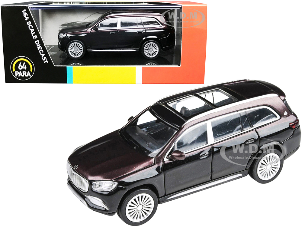 Mercedes-Maybach GLS 600 with Sunroof Rubellite Red and Obsidian Black Metallic 1/64 Diecast Model Car by Paragon Models