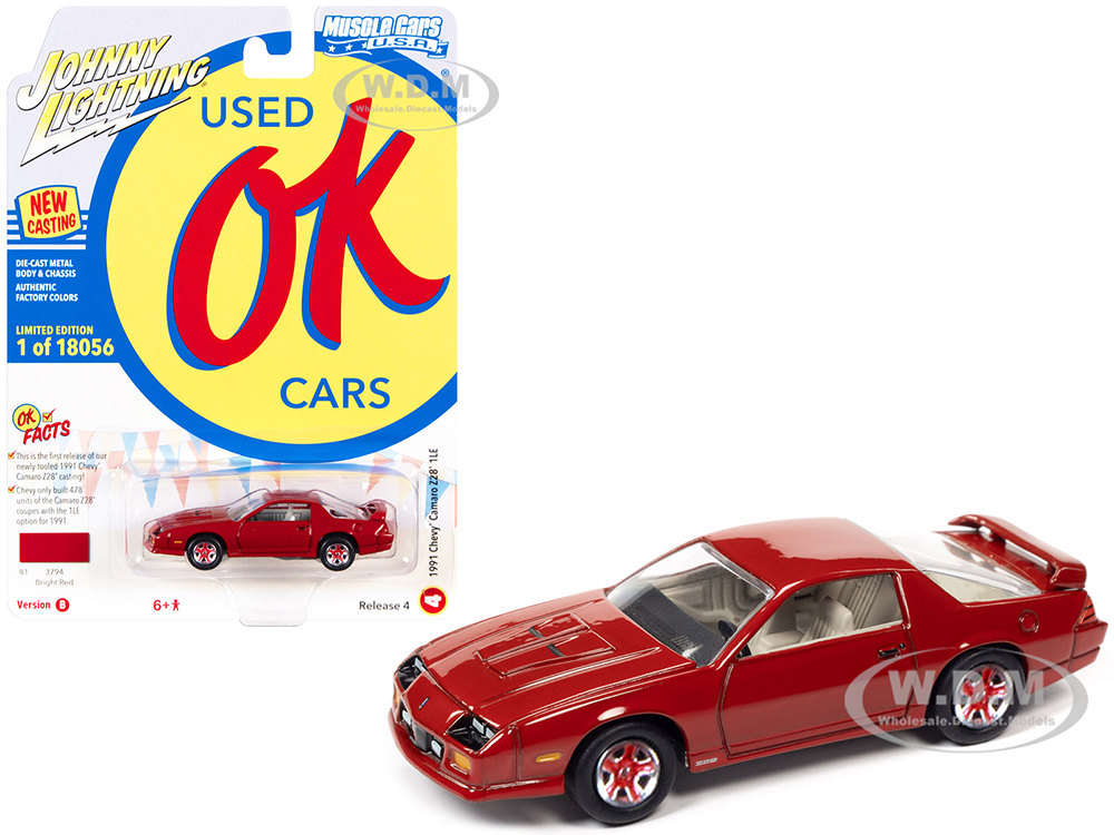 1991 Chevrolet Camaro Z28 1LE Bright Red OK Used Cars Series Limited Edition to 18056 pieces Worldwide 1/64 Diecast Model Car by Johnny Lightning