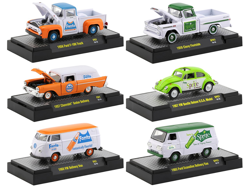 "Fanta" &amp; "Sprite" Release Set of 6 Cars Limited Edition to 3000 pieces Worldwide 1/64 Diecast Model Cars by M2 Machines