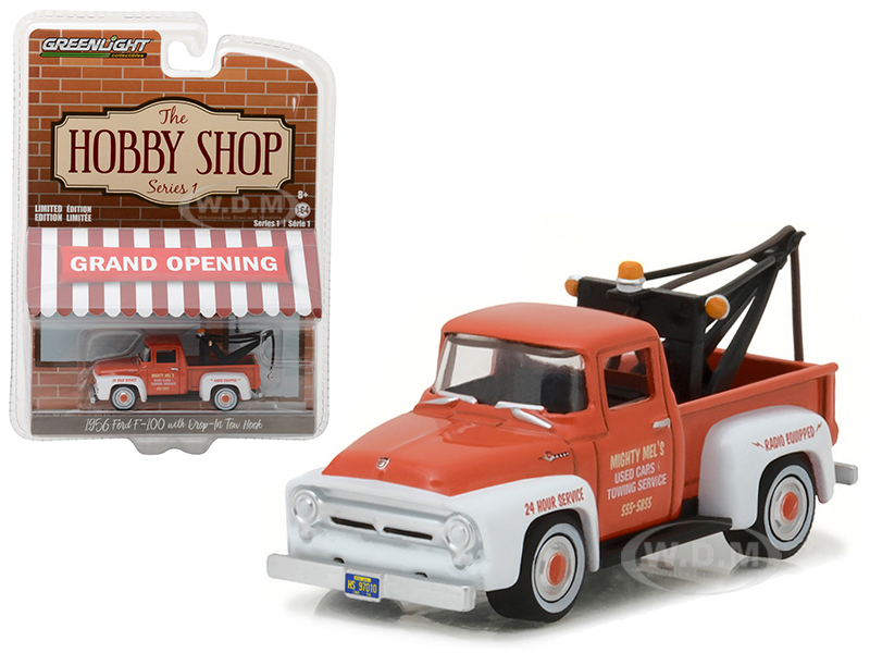 1956 Ford F-100 Red and White with Drop-in Tow Hook The Hobby Shop Series 1 1/64 Diecast Model Car by Greenlight