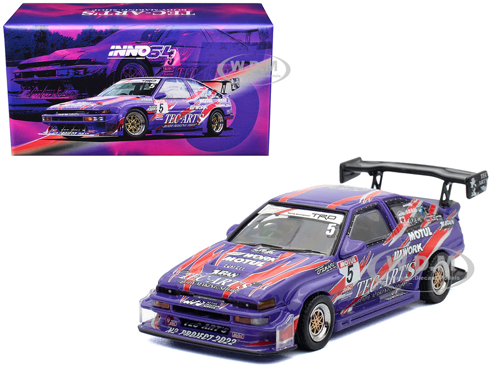 Toyota Sprinter Trueno (AE86) RHD (Right Hand Drive) 5 "N2 Project by TEC-ARTs" Purple Metallic with Graphics 1/64 Diecast Model Car by Inno Models