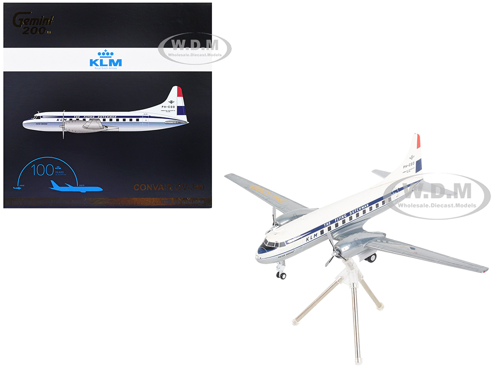 Convair CV-340 Commercial Aircraft Royal Dutch Airlines - The Flying Dutchman White with Dark Blue Stripes Gemini 200 Series 1/200 Diecast Model Airplane by GeminiJets