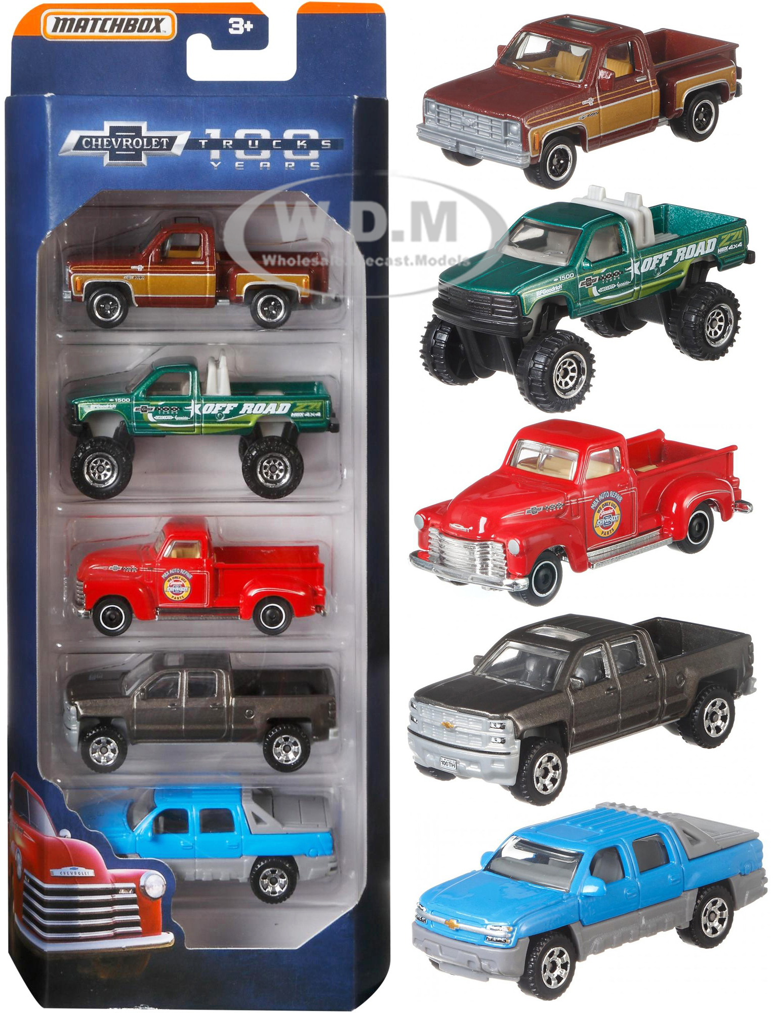 "100 Years Anniversary Of Chevrolet Trucks" Set Of 5 Pickup Trucks Diecast Model Cars By Matchbox