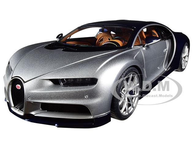 Bugatti Chiron Argent Silver And Atlantic Blue 1/18 Model Car By Autoart