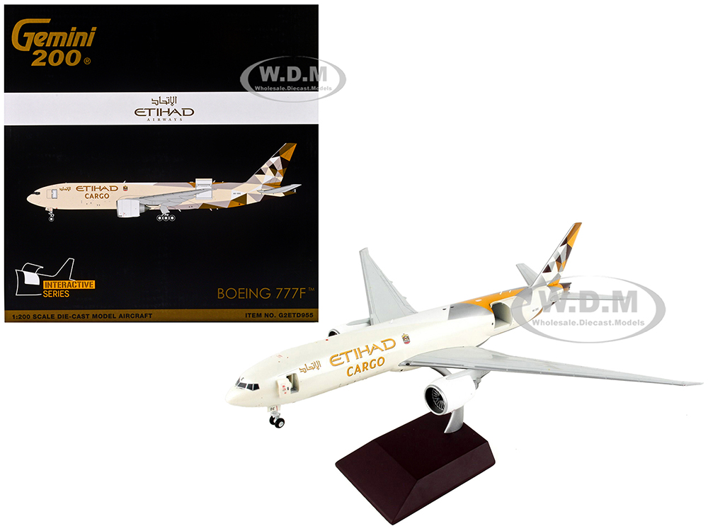 Boeing 777F Commercial Aircraft Etihad Airways Cargo Beige with Tail Graphics Gemini 200 - Interactive Series 1/200 Diecast Model Airplane by GeminiJets