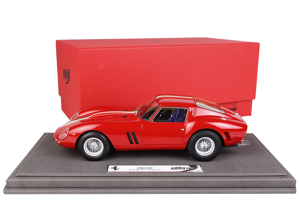 Ferrari 250 GTO Red with Green White and Red Stripes Press Day February 24 1962 with DISPLAY CASE Limited Edition to 300 pieces Worldwide 1/18 Model Car by BBR