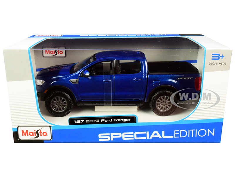 2019 Ford Ranger Lariat Sport Pickup Truck Dark Blue Metallic 1/27 Diecast Model Car by Maisto