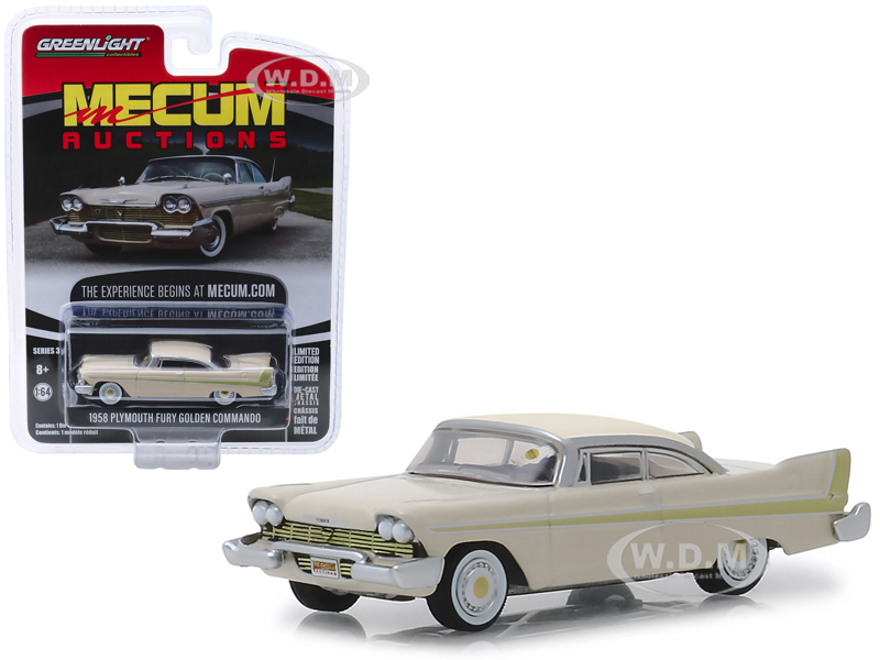 Image of 1958 Plymouth Fury Golden Commando Beige (Kissimmee 2012) "Mecum Auctions Collector Cars" Series 3 1/64 Diecast Model Car by Greenlight