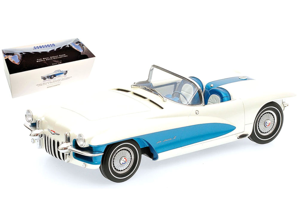 1955 LaSalle II Roadster Concept Convertible White and Blue Limited Edition to 999 pieces Worldwide 1/18 Model Car by Minichamps