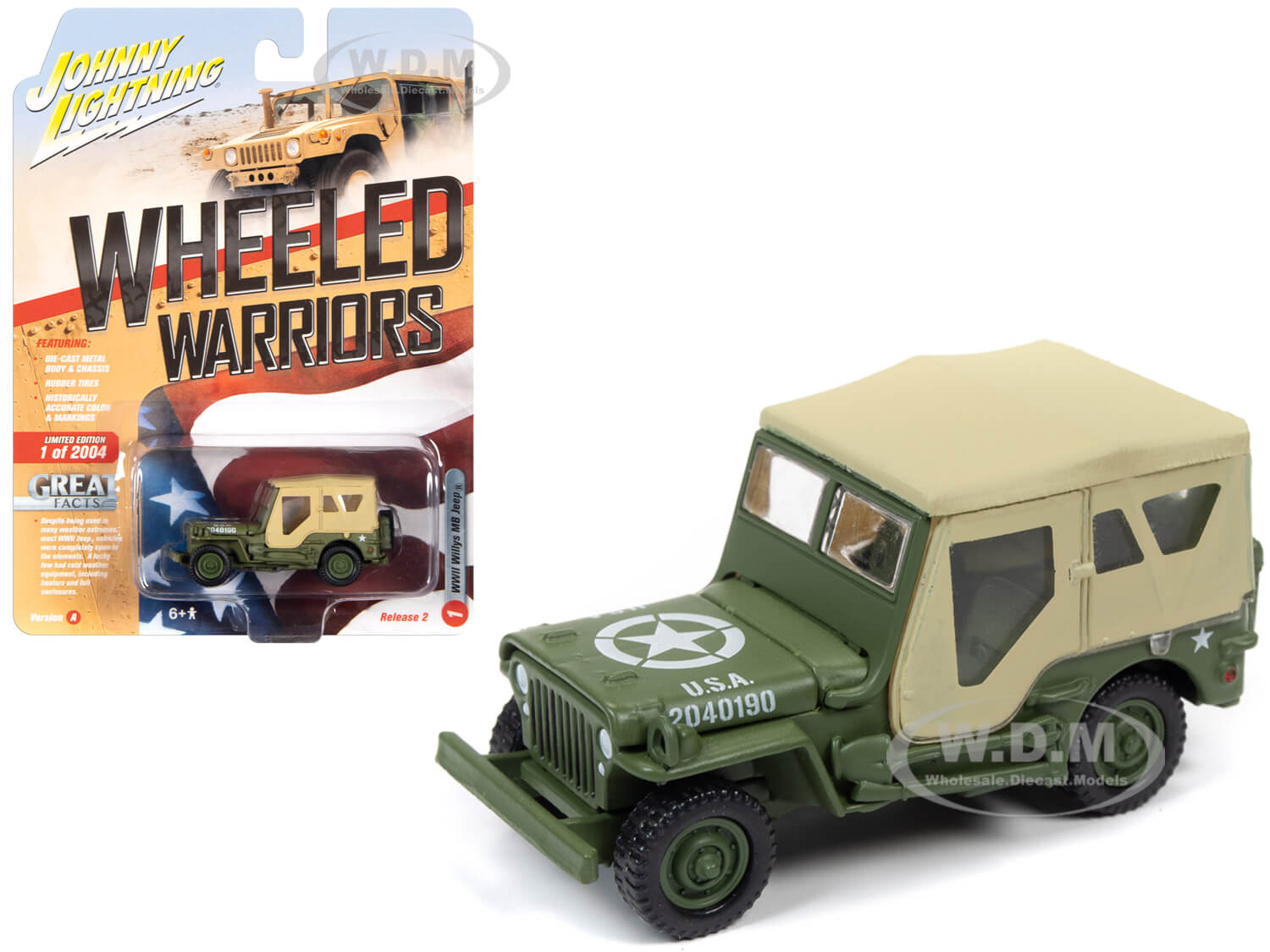 Willys Mb Jeep Olive Drab With Tan Top "u.s.a" (world War Ii) "wheeled Warriors" Series 2 Limited Edition To 2004 Pieces Worldwide 1/64 Diecast Model