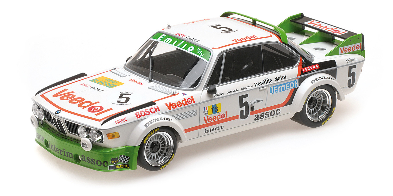 Image of BMW 3.0 CSL 5 Assoc. Interim Chavan / Detrin / Demuth Winners 24 Hours SPA 1976 Limited to 600pc Worldwide 1/18 Diecast Model Car by Minichamps