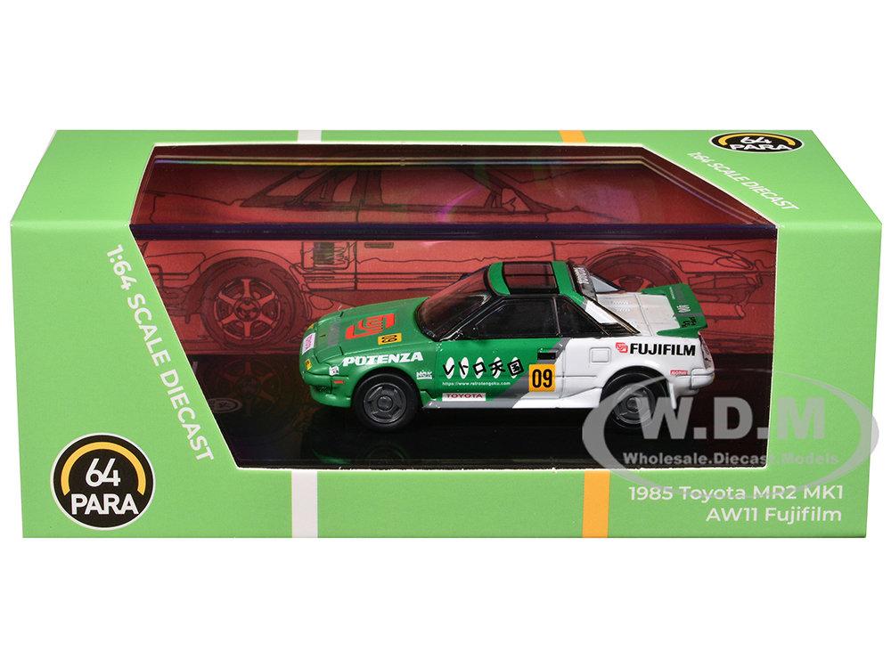 1985 Toyota MR2 MK1 AW11 #09 Fujifilm Green and White 1/64 Diecast Model Car by Paragon Models