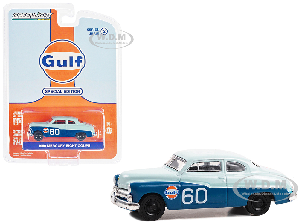 1950 Mercury Eight Coupe 60 Light Blue And Blue Gulf Oil Special Edition Series 2 1/64 Diecast Model Car By Greenlight