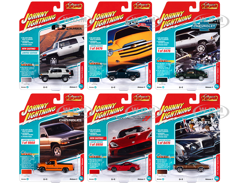"Classic Gold Collection" 2022 Set A of 6 Cars Release 3 1/64 Diecast Model Cars by Johnny Lightning