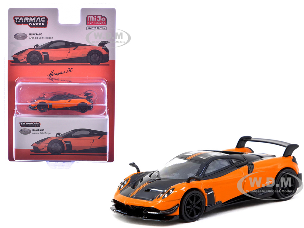 Pagani Huayra BC Arancio Saint Tropez Orange and Black Global64 Series 1/64 Diecast Model by Tarmac Works