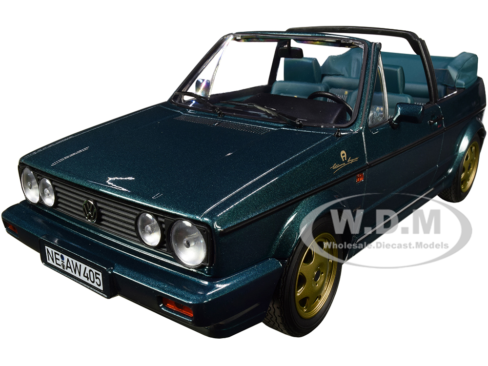 Image of 1990 Volkswagen Golf Cabriolet "Etienne Aigner" Green Metallic with Gold Wheels 1/18 Diecast Model Car by Norev