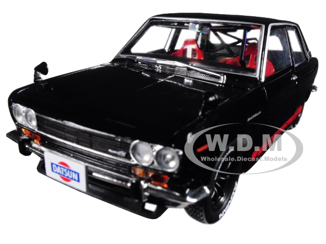 1970 Datsun 510 "auto-japan" Gloss Black With Bright Red Stripes 1/24 Diecast Model Car By M2 Machines