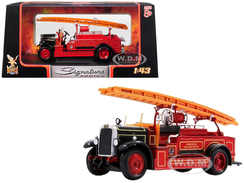 Image of 1934 Leyland FK-1 Fire Engine Red and Black 1/43 Diecast Model by Road Signature