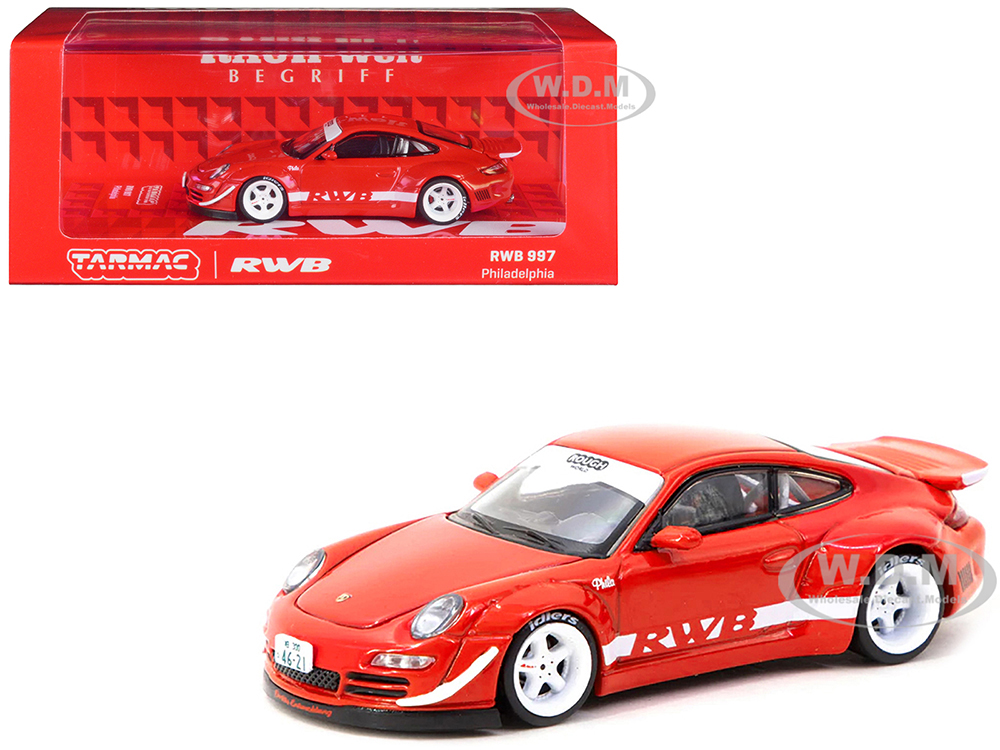 RWB 997 Red with White Stripes and Wheels "Philadelphia" "Hobby64" Series 1/64 Diecast Model Car by Tarmac Works