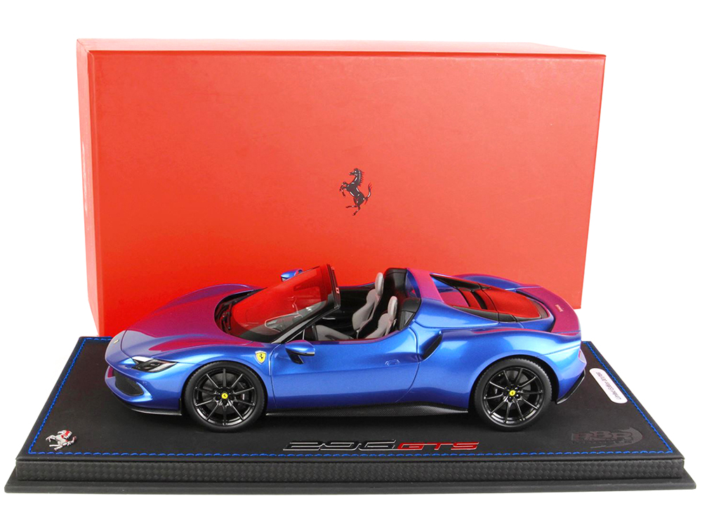 Ferrari 296 GTS Blu Corsa Blue Metallic with DISPLAY CASE Limited Edition to 296 pieces Worldwide 1/18 Model Car by BBR