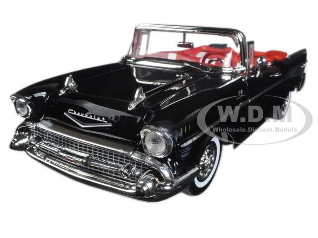 Image of 1957 Chevrolet Bel Air Convertible Black with Red Interior 1/18 Diecast Model Car by Motormax