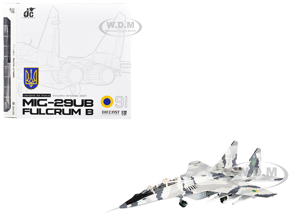 Mikoyan MiG-29UB Fulcrum-B Fighter Aircraft Vasylkiv Air Base Ukraine (2021) Ukrainian Air Force 1/72 Diecast Model by JC Wings