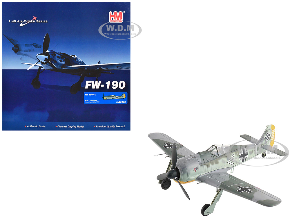 Focke-Wulf FW 190A-3 Fighter Aircraft III/JG 2 Commander Hptm. Hans Hahn WWII German Luftwaffe Air Power Series 1/48 Diecast Model by Hobby Master