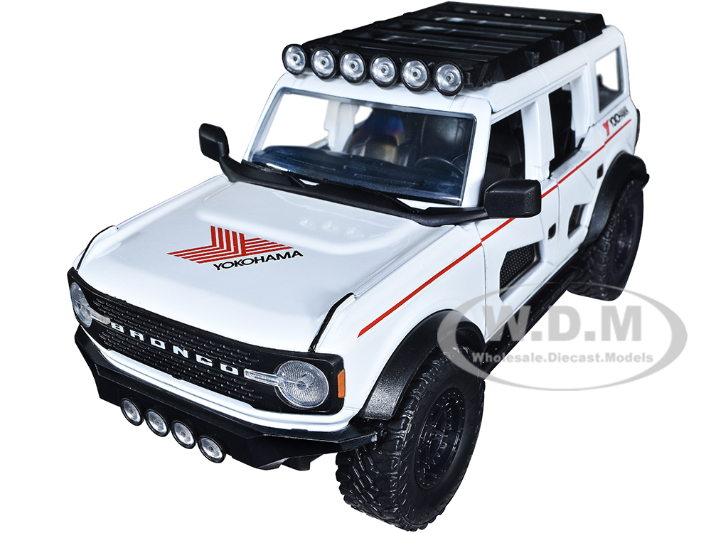 2021 Ford Bronco White with Red Stripes and Roof Rack Yokohama Tires Just Trucks Series 1/24 Diecast Model Car by Jada