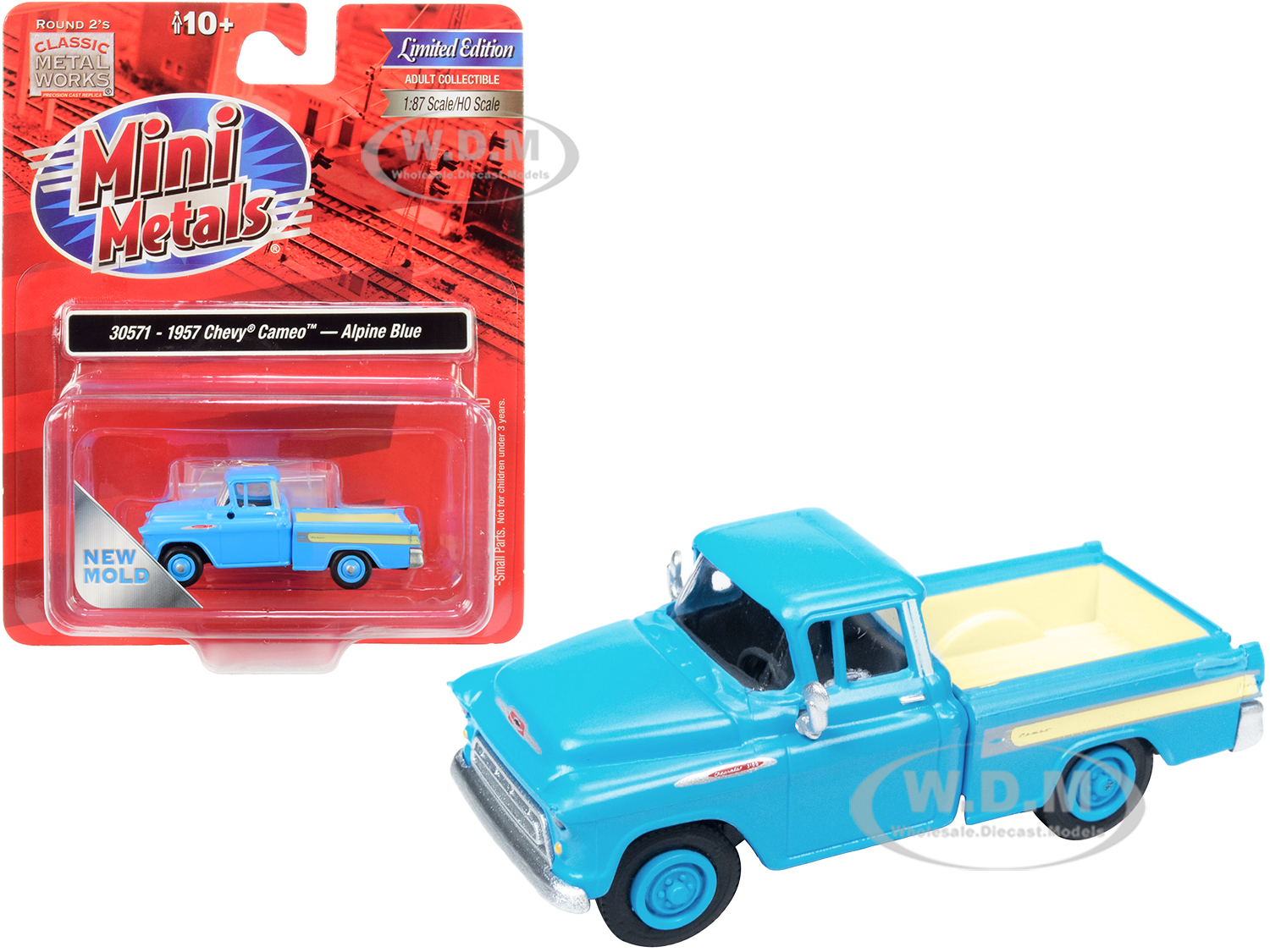 Image of 1957 Chevrolet Cameo Pickup Truck Alpine Blue 1/87 (HO) Scale Model Car by Classic Metal Works