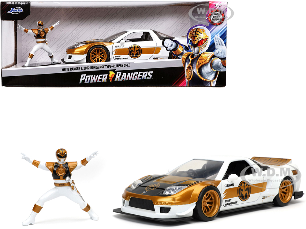 2002 Honda NSX Type-R Japan Spec RHD (Right Hand Drive) and White Ranger Diecast Figurine "Power Rangers" 1/24 Diecast Model Car by Jada