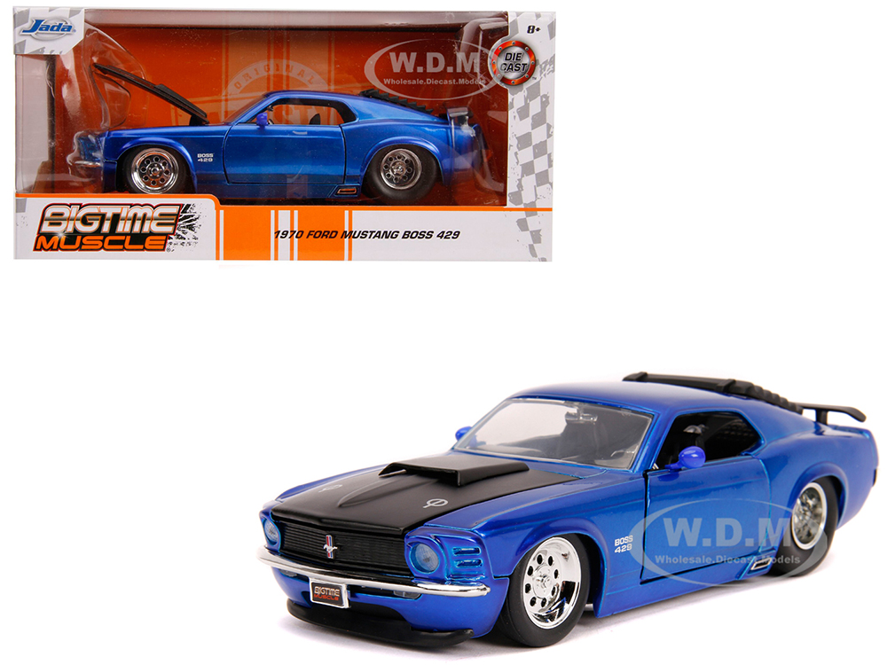Image of 1970 Ford Mustang Boss 429 Candy Blue with Black Hood "Bigtime Muscle" 1/24 Diecast Model Car by Jada