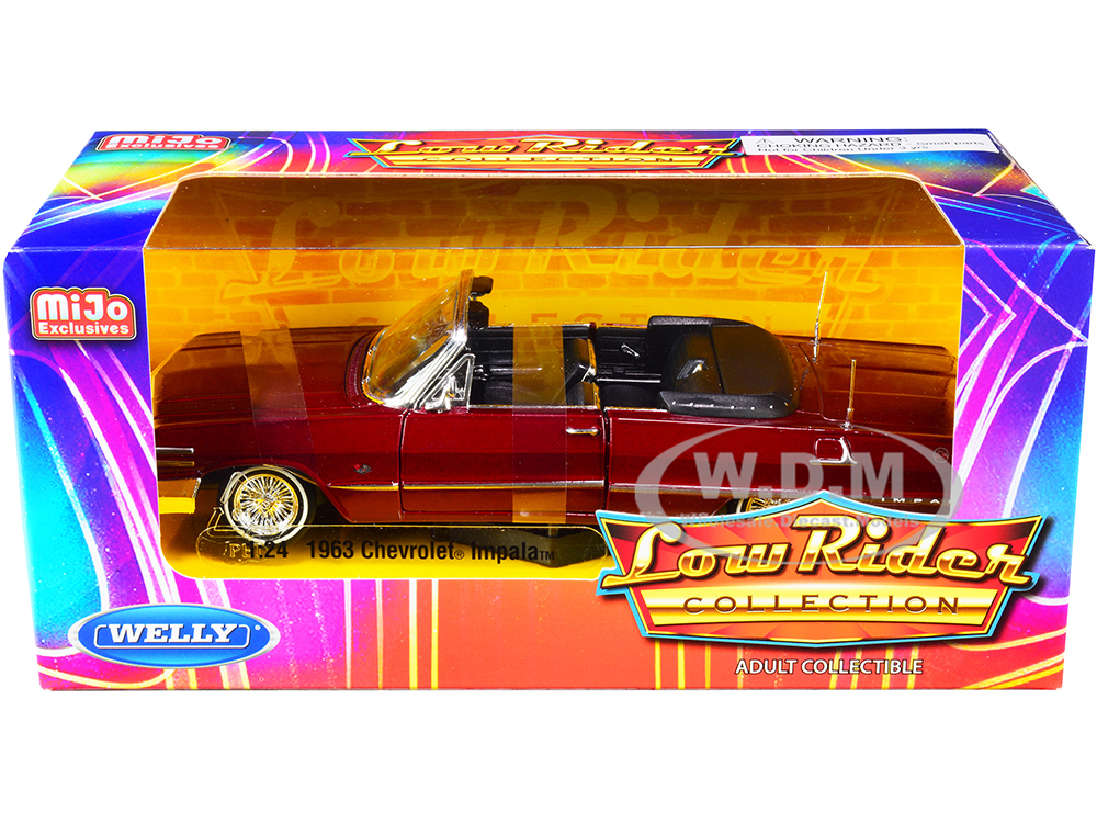 1963 Chevrolet Impala SS Convertible Red Metallic "Low Rider Collection" 1/24 Diecast Model Car by Welly