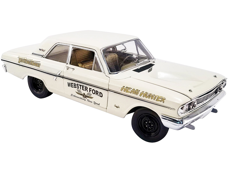 Image of 1964 Ford Thunderbolt "Hemi Hunter" "Webster Ford" Wimbledon White with Gold Interior 1/18 Diecast Model Car by Autoworld for ACME