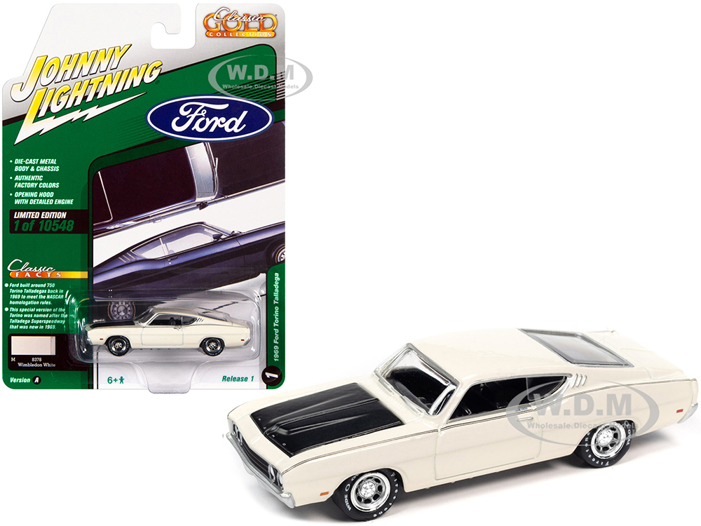 1969 Ford Torino Talladega Wimbledon White with Matt Black Hood "Classic Gold Collection" Series Limited Edition to 10548 pieces Worldwide 1/64 Dieca