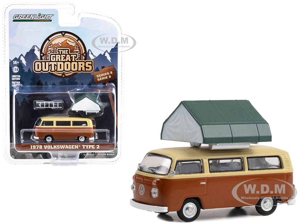1978 Volkswagen Type 2 (T2B) Van Panama Brown and Dakota Beige with White Interior and Campotel Cartop Sleeper Tent "The Great Outdoors" Series 3 1/6