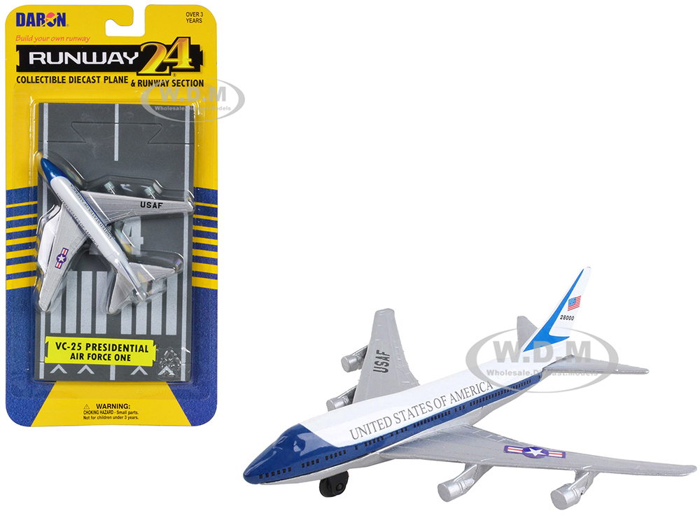 Boeing VC-25 Aircraft White and Blue United States Air Force One with Runway Section Diecast Model Airplane by Runway24