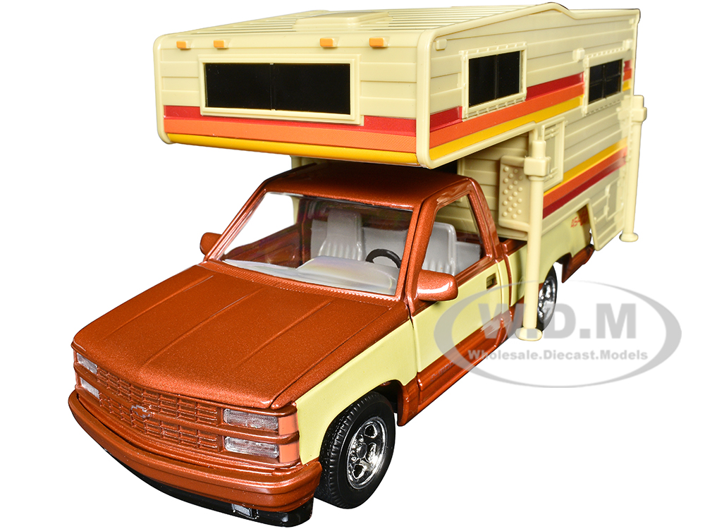 1992 Chevrolet 454 SS Pickup Truck Copper Metallic with Beige Sides with Camper Shell "American Classics" Series 1/24 Diecast Model Car by Motormax