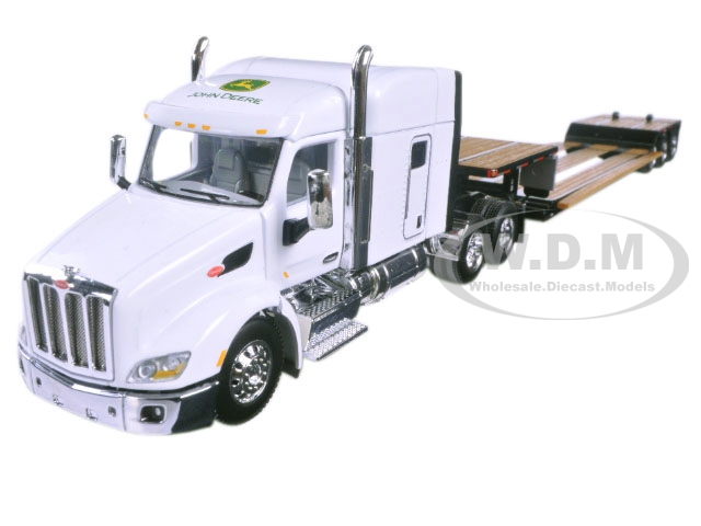 John Deere Peterbilt 579 Sleeper Fontaine Renegade White Cab Lowboy Trailer 1/64 Diecast Model by Speccast