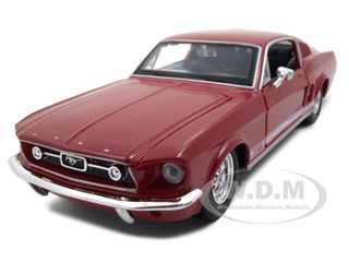 1967 Ford Mustang GT Red With White Stripes 1/24 Diecast Model Car By Maisto