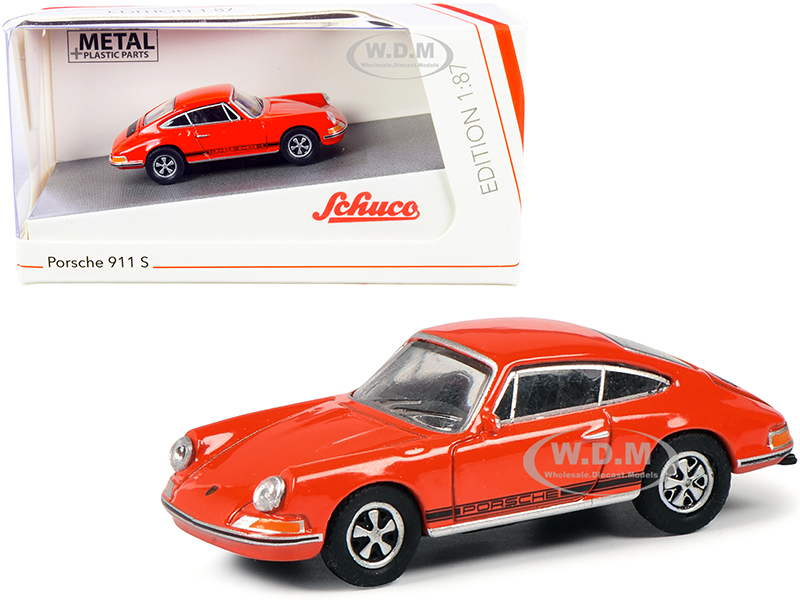 Image of Porsche 911 S Orange with Black Stripes 1/87 (HO) Diecast Model Car by Schuco