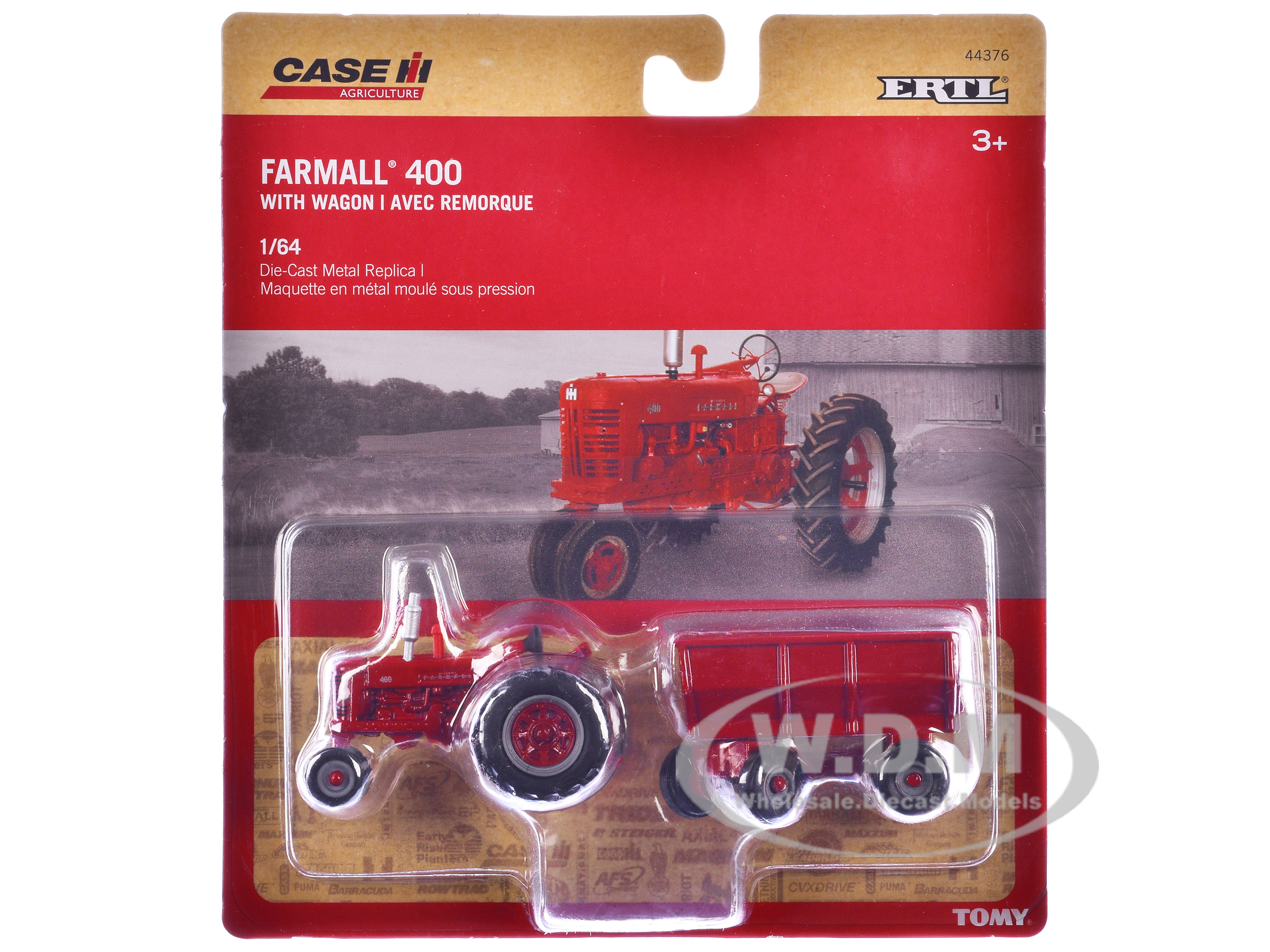 Farmall 400 Tractor Red with Wagon Case Agriculture Series 1/64 Diecast Model by ERTL TOMY