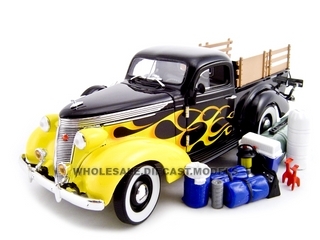 1937 Studebaker Pickup Black/Flames 1/24 Diecast Car by Unique Replicas