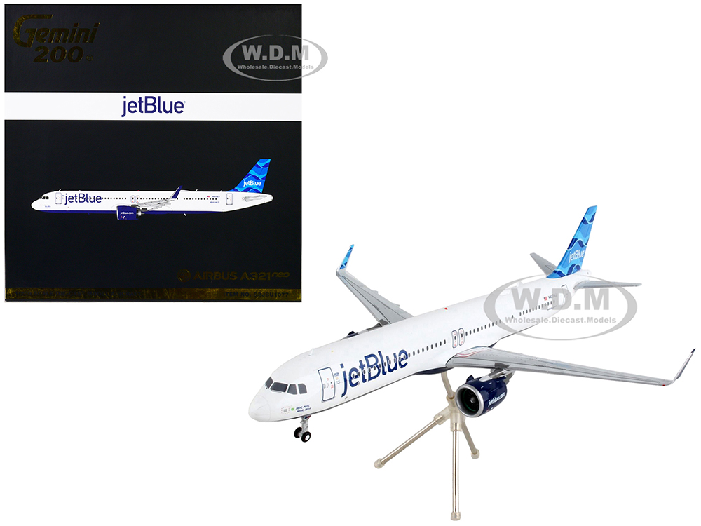 Airbus A321neo Commercial Aircraft JetBlue Airways White with Blue Tail Gemini 200 Series 1/200 Diecast Model Airplane by GeminiJets