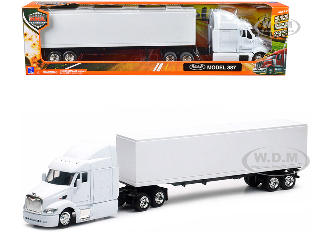 Peterbilt 387 Truck with Dry Goods Trailer White Long Haul Trucker Series 1/43 Diecast Model by New Ray